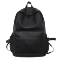 Mochila minimalista de cuero suave negro con gran capacidad y bolsillos de malla para estudiantes - Negro