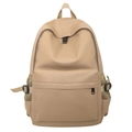 Mochila minimalista de cuero suave beige con bolsillos de cremallera para escuela y diario - Caqui
