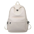 Mochila minimalista de cuero suave crema para estudiantes con bolsillos laterales de malla - Blanco