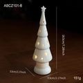 White ceramic Christmas tree light with star cutouts, 18.5cm glowing tabletop ornament - Ceramic Ornament Style I(ABCZ101-6)