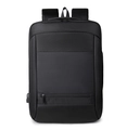 Mochila ejecutiva negra para portátil en tela texturizada con elegante panel frontal - Negro