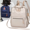 Schicker wasserdichter Nylon-Rucksack in Beige und Marineblau mit vielen Taschen - Gebrochenes Weiß