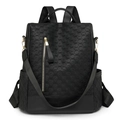 Zaino antifurto da donna in pelle PU nera intrecciata con tracolla rimovibile - Nero