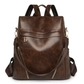 Deep brown PU leather backpack with vintage metal clasp and multi-functional straps - Coffee Brown