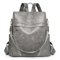 Gray vintage PU leather backpack for women with detachable strap and anti-theft design - Gray