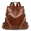 Vintage brown PU leather backpack for women with gold hardware and removable shoulder strap - Brown