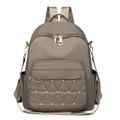 Women's khaki Oxford nylon backpack with geometric quilted pockets and gold rivets - Khaki