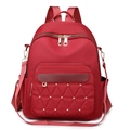 Red Oxford cloth quilted backpack for women with gold hardware and removable shoulder strap - Red