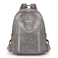 Grey PU leather backpack with multiple zippers and large capacity for daily use - Gray