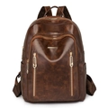 Brown faux leather backpack for women with multi-zipper design and large capacity - Coffee Brown