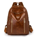 Vintage brown leather backpack for women with multi-zipper pockets and gold hardware - Brown