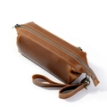 Herren-Reise-Clutch aus Crazy-Horse-Leder in Hellbraun mit Doppel-Reißverschluss - Braun