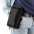 Black crazy horse leather phone holster with orange stitching and belt loop for men - Black