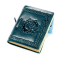 Dunkelblauer Leder-Notizbuch mit geprägter Rose und keltischen Knotenmustern - Blau