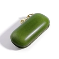 Grass green handmade leather eyewear case with golden carabiner and zipper closure - Green