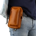Crazy horse leather belt pouch in tan brown for outdoor travel and daily phone storage - Brown