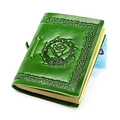 Vintage green leather notebook with embossed rose pattern and Celtic border detail - Green