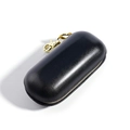 Handmade black leather eyeglass case with gold zipper and swivel hook attachment - Black