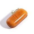 Brown vegetable tanned leather sunglasses case with golden hook and zip closure - Yellow