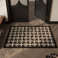 Modern monochrome rectangular doormat with geometric circles on dark wood floor - 50x80cm / Daylight (Black & White Geometric Rings)
