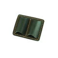 Custodia per penne in pelle crazy horse verde scuro con cuciture arancioni a due slot - Verde