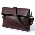 Sac bandoulière homme en cuir marron chocolat avec large sangle en toile robuste - Marron