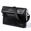 Sac bandoulière homme en cuir tanné végétal noir avec rabat et bandoulière en nylon - Noir