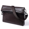Sac bandoulière homme en cuir tanné végétal marron foncé avec sangle en tissu - Café