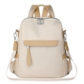 Mochila Oxford ligera de gran capacidad para mujer con detalles de cuero marrón - Blanco Roto