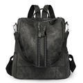 Minimalist dark grey washed texture backpack for women with dual front zippers and versatile straps - Black
