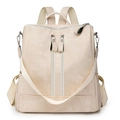 Minimalist beige dual-zipper backpack for women with adjustable straps and top handle - Off White