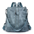 Minimalist textured denim blue backpack with double vertical zippers and versatile straps - Blue