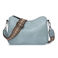 Dettaglio borsa a tracolla blu in pelle con tracolla tessuta a motivi geometrici - Azzurro