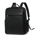 Classic black faux leather laptop backpack featuring dual zippers and ergonomic straps - Black