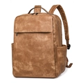 Vintage brown PU leather backpack with a matte finish and ergonomic shoulder straps - Apricot