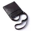 Men's dark brown leather crossbody bag with adjustable nylon strap and front pocket - Coffee