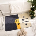Cartoon cat bathroom mat with 'Wait You To Go Home' text on plush absorbent fiber rug - Small / Cartoon Cat