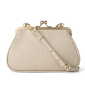Beige Leder Umhängetasche im Retro-Stil mit Klippverschluss und feiner Kieselmaserung - Aprikose