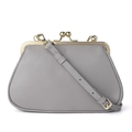 Sac baguette en cuir gris grainé avec fermoir à baiser et bandoulière amovible - Gris Moyen