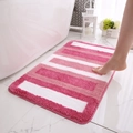 Absorbent pink and white striped plush bath mat with a soft non-slip surface for bathrooms - Small Style / Simple Life-Pink Striped