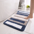 Striped blue and grey plush absorbent bathroom mat on white marble floor by bathtub - Small Style / Simple Life-Blue Striped