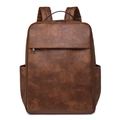 Retro dark brown PU leather backpack for men and women featuring functional side pockets - Two-tone Brown Coarse Grain
