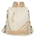 Mochila de mujer en cuero sintético bicolor con borlas y correas ajustables - Blanco Roto