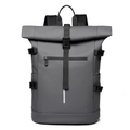 Zaino grigio opaco con chiusura a rullo, impermeabile e capiente con striscia riflettente - Grigio
