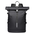 Zaino nero roll-top impermeabile con striscia riflettente e fibbia in metallo per viaggio - Nero