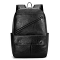 Zaino vintage in pelle PU nera per business con tasche a zip e fibbie metalliche argentate - Nero