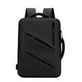 Business laptop backpack with USB port and triple diagonal zipper pockets in black - Black