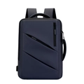 Waterproof navy blue business laptop backpack with USB port and ergonomic straps - Dark Blue