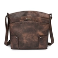 Retro dark brown multi-layer PU leather crossbody bag with vintage metal details - Two-tone Coffee