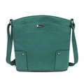 Detail of dark green multi-layer PU leather crossbody bag with metallic accents - Green